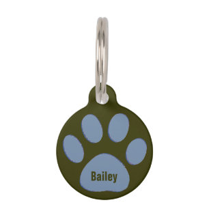personalised blue dog paw pet tag