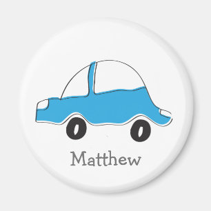 Personalised blue doodle car baby gifts magnet