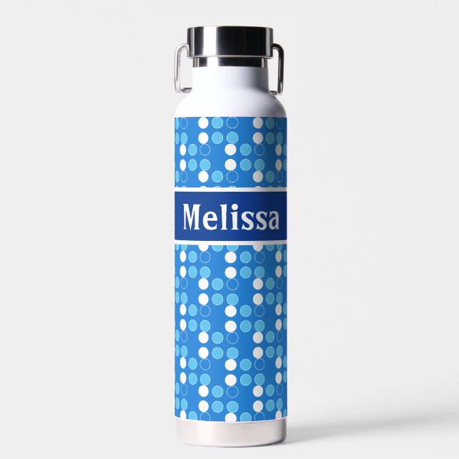 Personalised Blue Dots Monogram Kids Water Bottle (Front)
