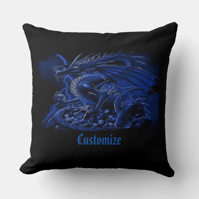 Personalised Blue Dragon Cushion (Front)