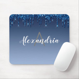 Personalised Blue Dripping Glitter Mouse Mat