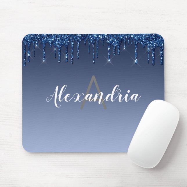 Personalised Blue Dripping Glitter Mouse Mat (With Mouse)