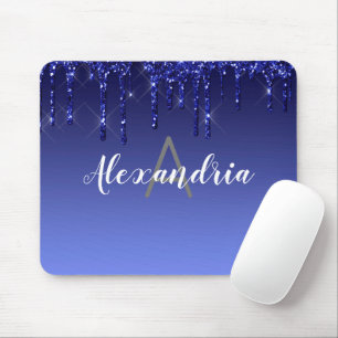 Personalised Blue Dripping Glitter Mouse Mat