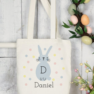Personalised Blue Easter Bunny Polka Dots Tote Bag