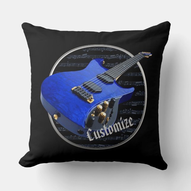 Personalised Blue Electric Guitar Pillow (Front)