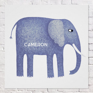 Personalised Blue Elephant Watercolor Poster