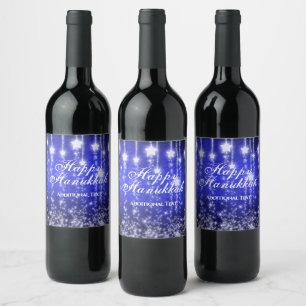 Personalised Blue Falling Stars Holiday Wine Label