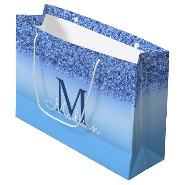 Personalised Blue Faux Monogram Sweet 16 Gift Bag (Front Angled)