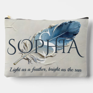 Personalised Blue Feather Custom Name Monogram Accessory Pouch