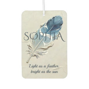 Personalised Blue Feather Custom Name Monogram Car Air Freshener