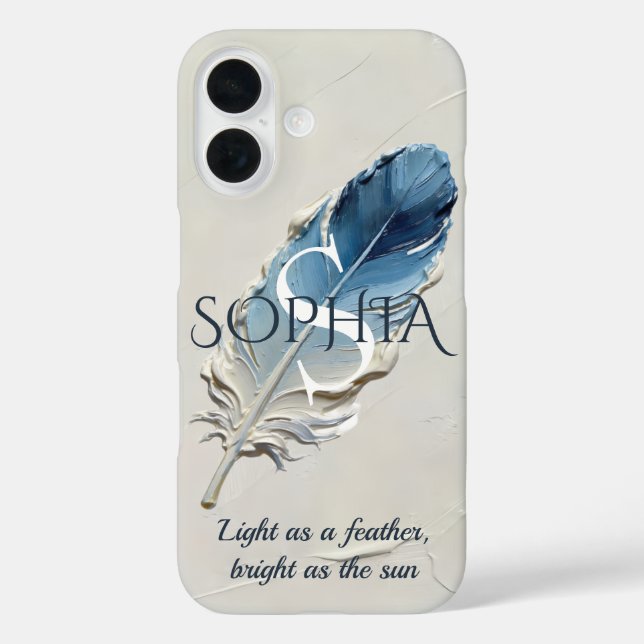 Personalised Blue Feather Custom Name Monogram  Case-Mate iPhone Case (Back)