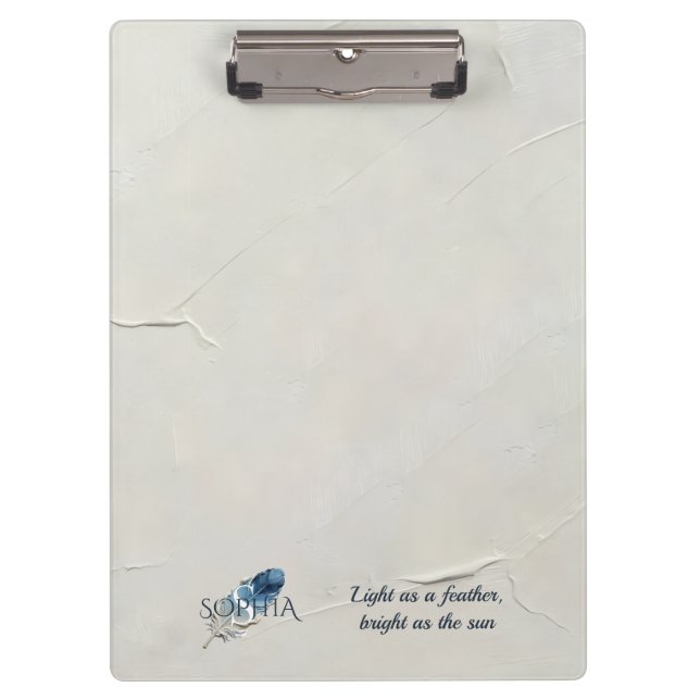 Personalised Blue Feather Custom Name Monogram  Clipboard (Front)
