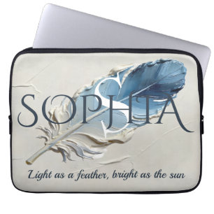 Personalised Blue Feather Custom Name Monogram Laptop Sleeve