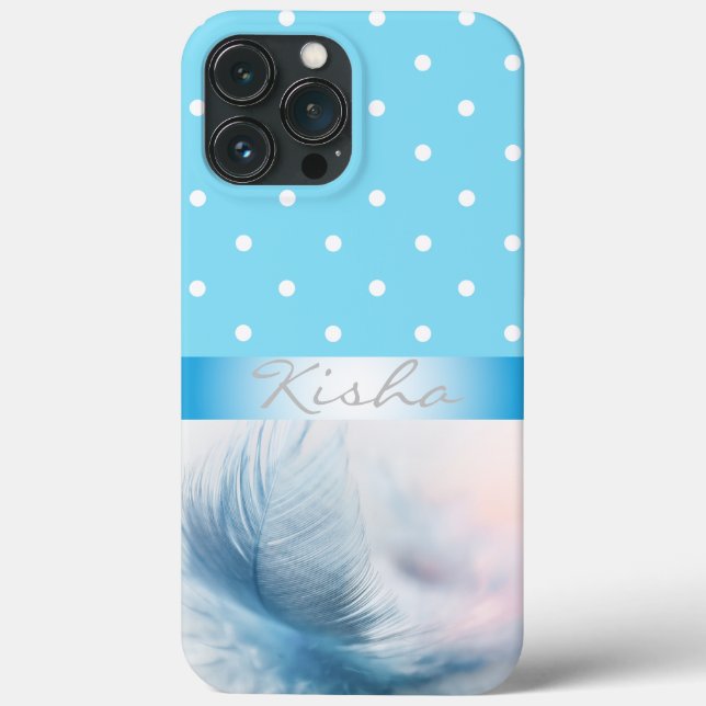 Personalised Blue Feather Dots Case-Mate iPhone Case (Back)