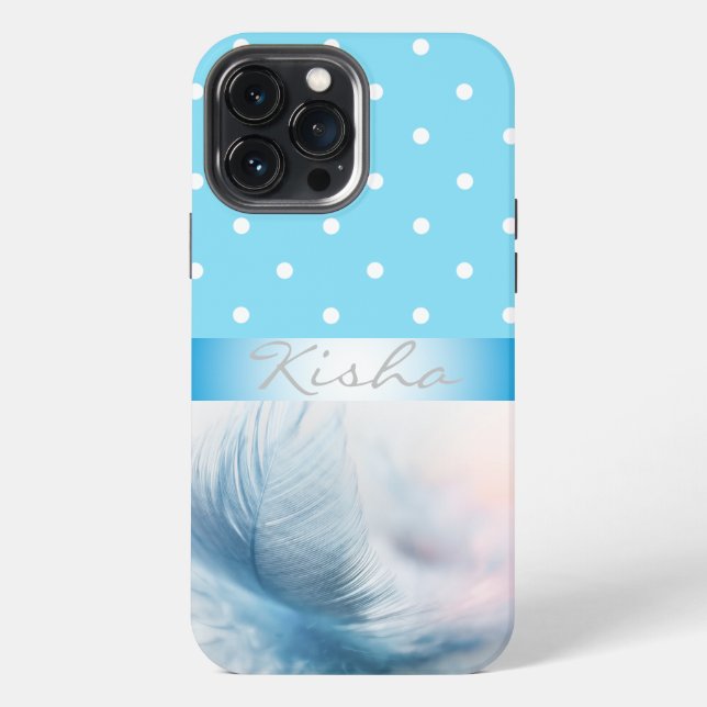 Personalised Blue Feather Dots iPhone Case (Back)