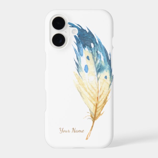 Personalised Blue Feather Watercolor Art (Back)