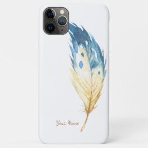 Personalised Blue Feather Watercolor Art iPhone 11 Pro Max Case