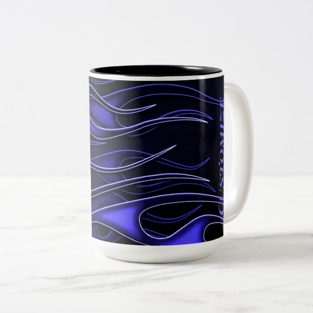 Personalised Blue Flames Two-Tone Coffee Mug (Front Right)
