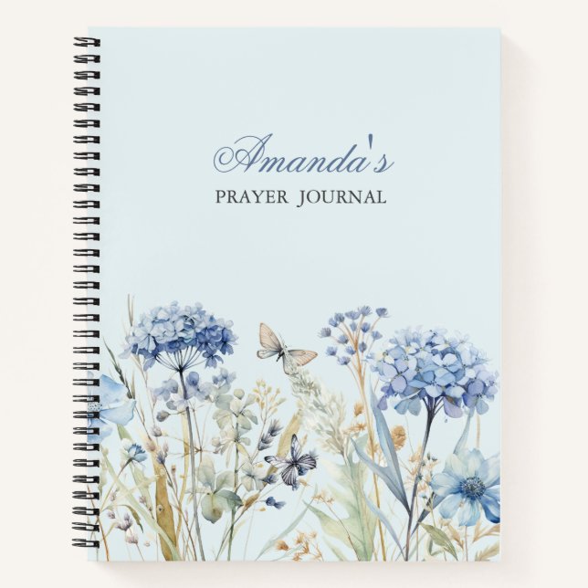 Personalised Blue floral Bible Verse  Notebook (Front)