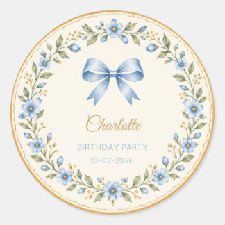 Personalised Blue Floral Bow Birthday Stickers