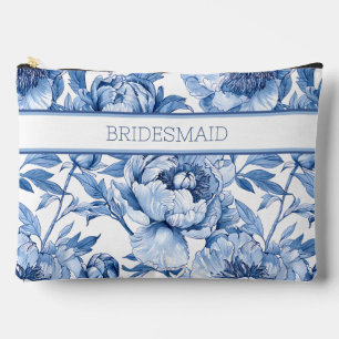 Personalised Blue Floral Bridesmaid Travel Flower Accessory Pouch