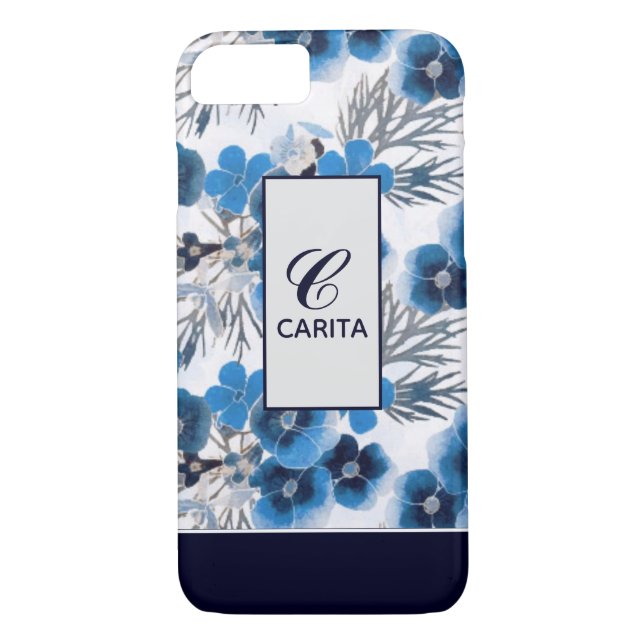 Personalised Blue Floral Case-Mate iPhone Case (Back)
