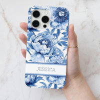 Personalised Blue Floral Chinoiserie Flowers Name