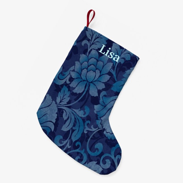 Personalised Blue Floral Christmas Stocking (Front (Hanging))
