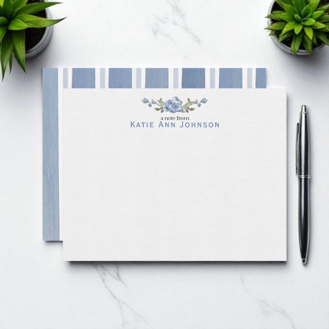 Personalised Blue Floral Custom Stationery Card (Creator Uploaded)