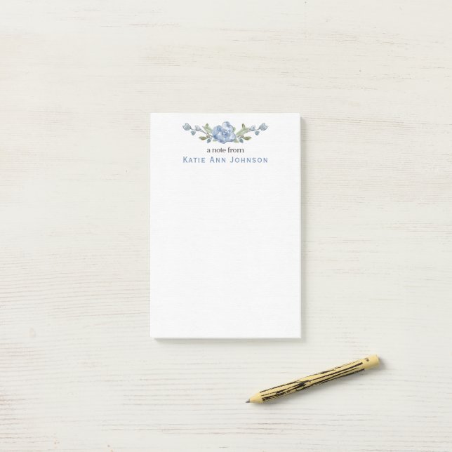 Personalised Blue Floral Custom Stationery Post-it Notes (On Desk)