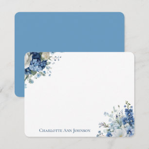 Personalised Blue Floral Flat Note Cards