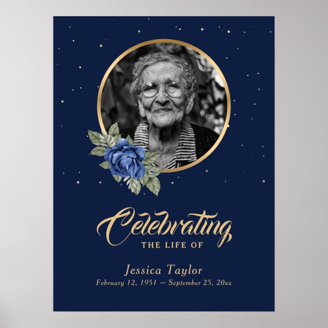 Personalised Blue Floral Funeral Welcome Sign (Front)