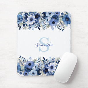 Personalised Blue Floral   Mouse Mat