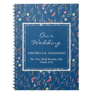 Personalised Blue Floral OUR WEDDING Notebook