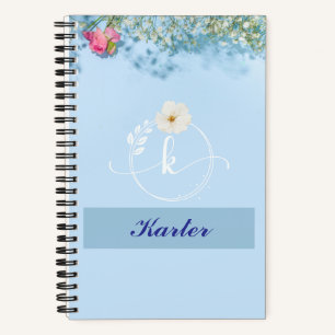 Personalised Blue Floral Spiral Notebook with Name