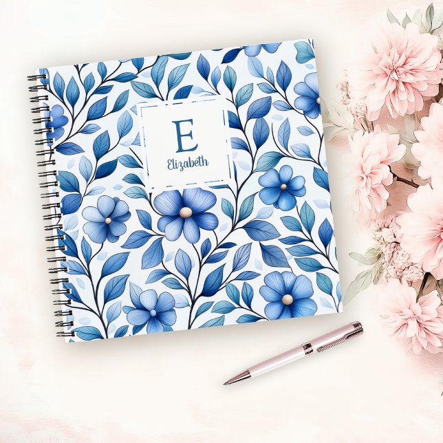 Personalised Blue Floral Square Notebook (Creator Uploaded)