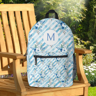 Personalised Blue Floral Travel Aesthetic Printed Backpack