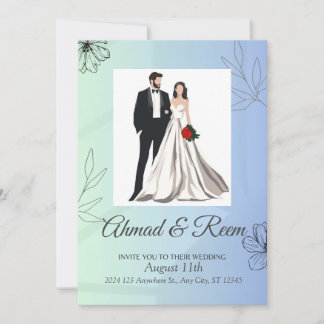 Personalised Blue Floral Wedding Invitation Card