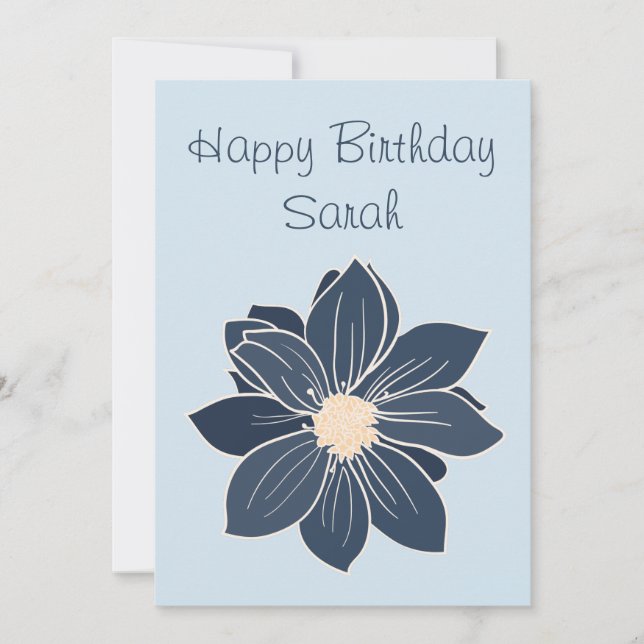 Personalised Blue Flower Happy Birthday Card  (Front)