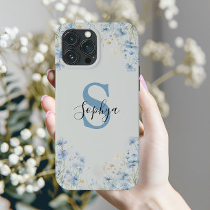 Personalised Blue Flower Monogram iPhone 13 Pro Max Case