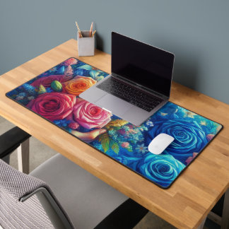 Personalised Blue Flowers with Custom Name – Elega Desk Mat