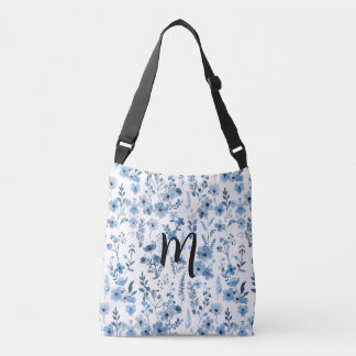 Personalised Blue French Floral Crossbody Bag