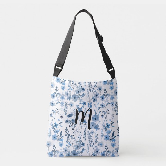 Personalised Blue French  Floral  Crossbody Bag (Front)