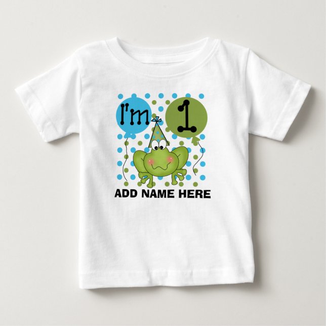 Personalised Blue Frog 1st Birthday Tshirt (Front)