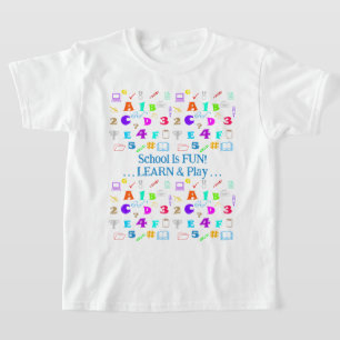 Personalised Blue, Fun Kids Colourful School Items T-Shirt