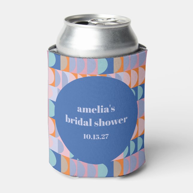 Personalised Blue Geometric Bridal Shower Favour Can Cooler (Can Front)