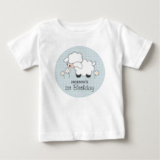 Personalised Blue Gingham Lamb Birthday Baby T-Shirt