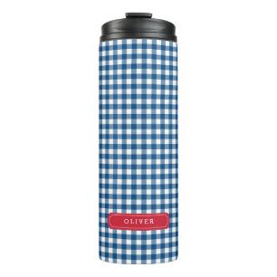 Personalised Blue Gingham Monogram Thermal Tumbler
