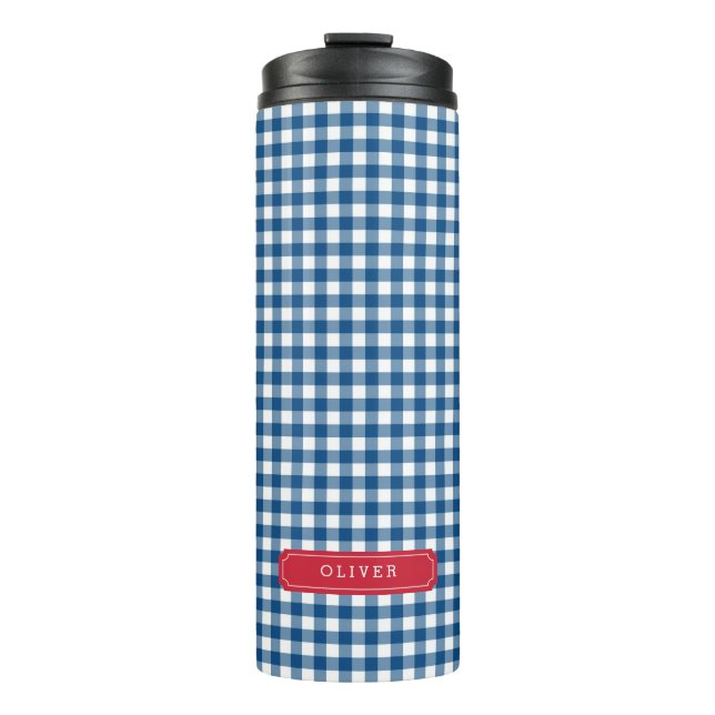 Personalised Blue Gingham Monogram Thermal Tumbler (Front)