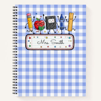 Personalised Blue Gingham Teacher Notebook